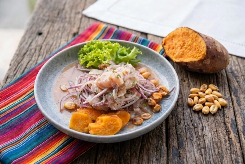 Delicioso ceviche de pescado con limones y cebolla roja