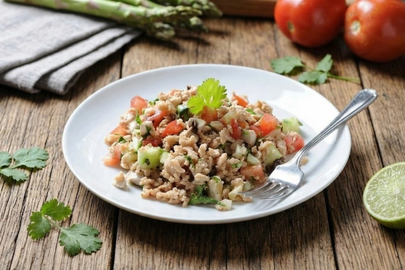 Delicioso ceviche de soya fresco y colorido en un plato