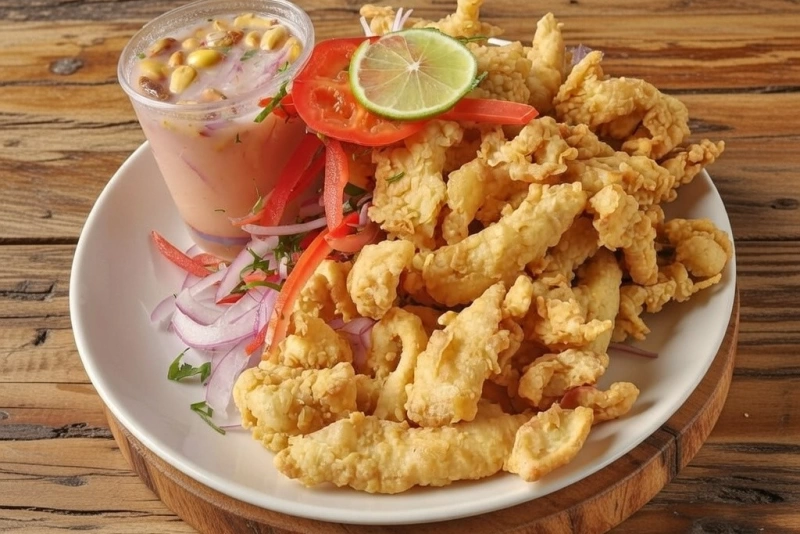 Delicioso chicharrón de mariscos crujiente y dorado