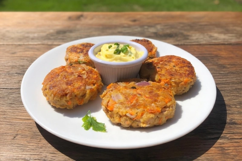 Deliciosas Croquetas de atún doradas y crujientes servidas en un plato con una rodaja de limón y más