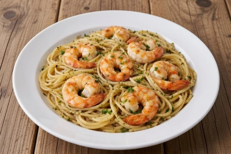 Deliciosa pasta con langostinos y salsa cremosa