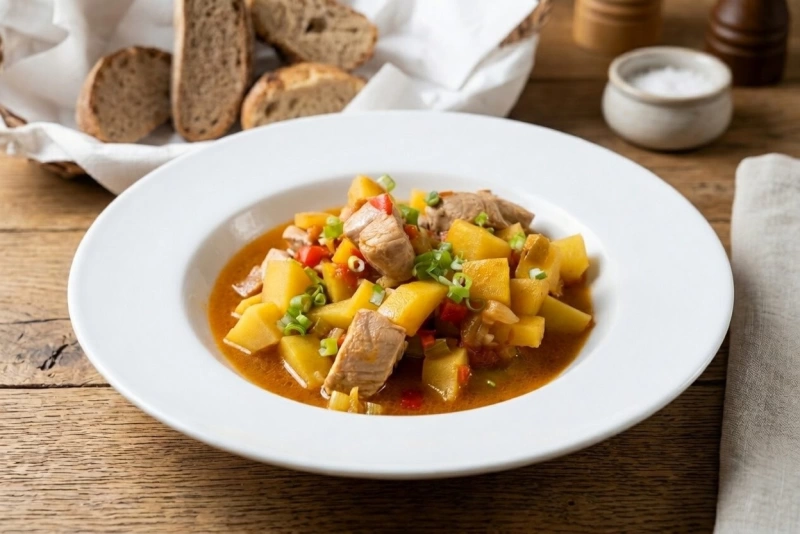 Delicioso marmitako de atún listo para disfrutar