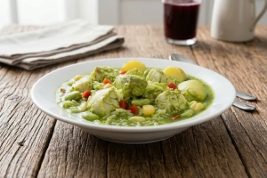 Delicioso aguadito de pescado servido en un plato hondo