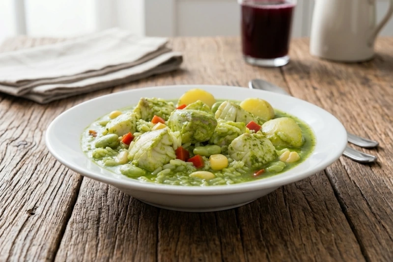 Delicioso aguadito de pescado servido en un plato hondo