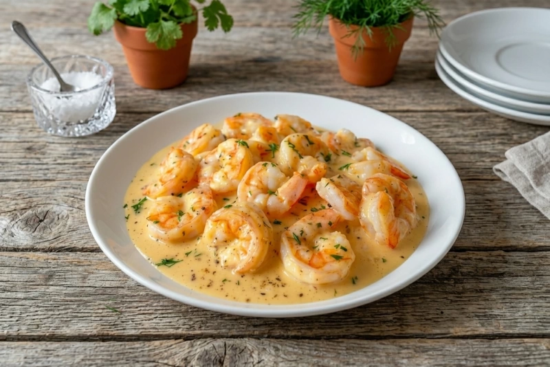Camarones en salsa blanca cremosa y deliciosa