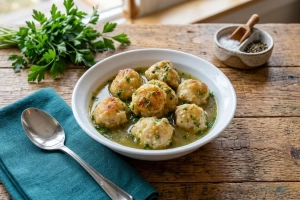 Albóndigas de bacalao doradas y crujientes en una sartén