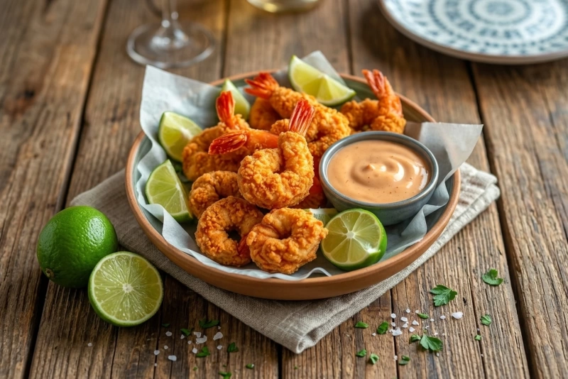 Camarones empanizados fritos dorados y crujientes