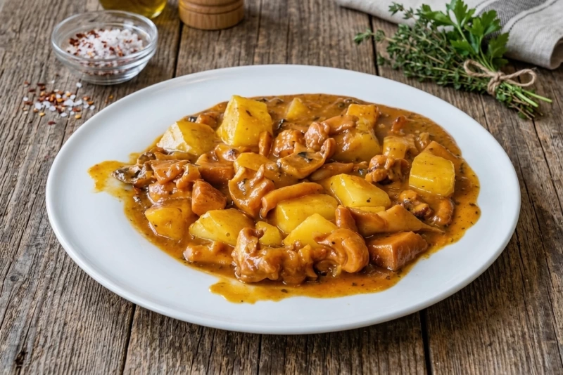 Delicioso plato de jibia en salsa listo para degustar