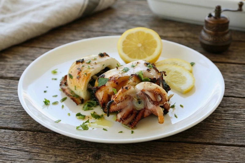 Sepia al horno dorada y jugosa con hierbas aromáticas