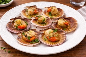 Zamburiñas a la plancha con ajo y perejil fresco